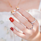 Vibeficant Glaze Red Press on Nails Short Squoval French Tip with Cute Flower
